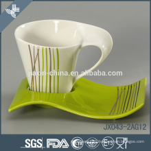 New 100CC Porcelain Cup and Saucer, Mix colored cup set with gold line decal